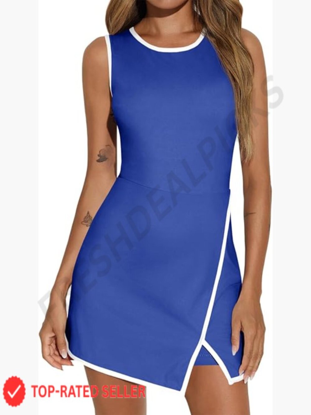 Sleeveless Tennis Dress with Built-in Bra & Shorts Pockets Crewneck Athletic